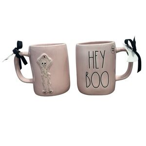 Rae‎ Dunn Pink HEY BOO Skeleton Mug Double Sided - set of 2 NEW